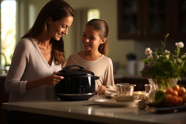 mother and her teenage daughter are happily cooking together