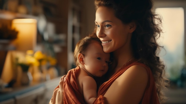 Mother holding baby carefully Photo shot picture