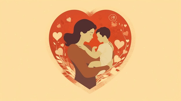 a mother holding her baby in a heart shaped frame.