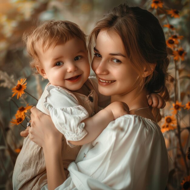 Mother holding here baby in her arms cute innocent imageAI Generated