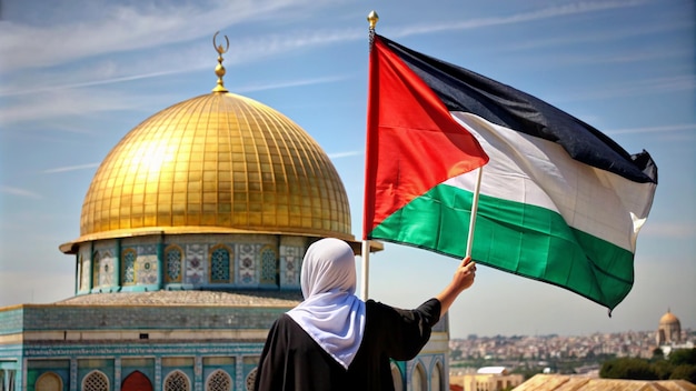 Photo a mother holding palestine flag
