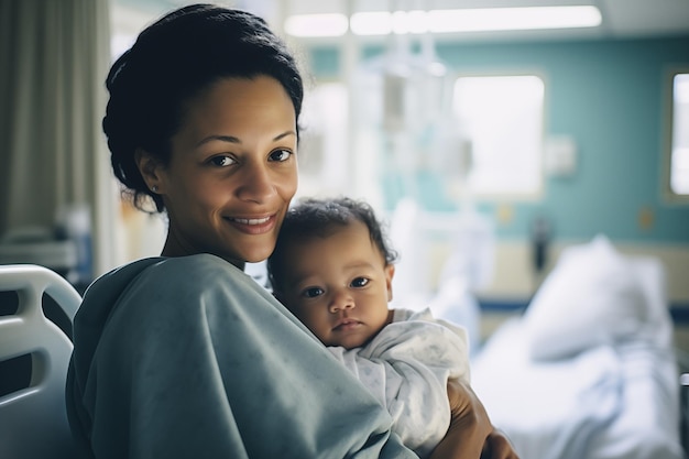 Photo a mother holds her newborn baby in her arms