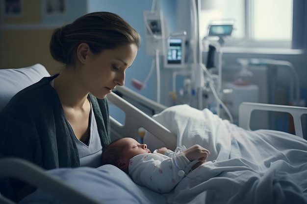 Photo mother in the hospital with her newborn baby