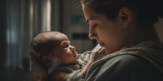 mother hug baby in hospital mothers day