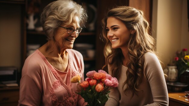 Photo mother hugging a teenage daughter at home family relations