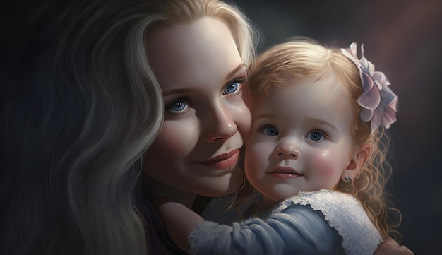 Mother is loving her cute baby daughter indoors cheerful picture Ai generated art