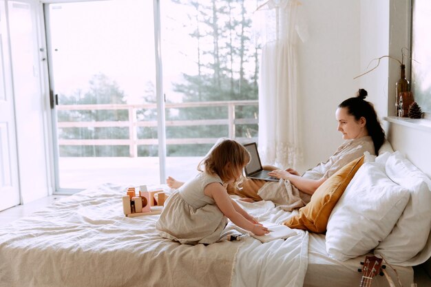 Mother And Kid Playing Game