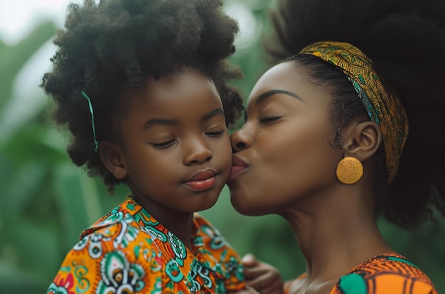 mother kissing daughter on the cheek