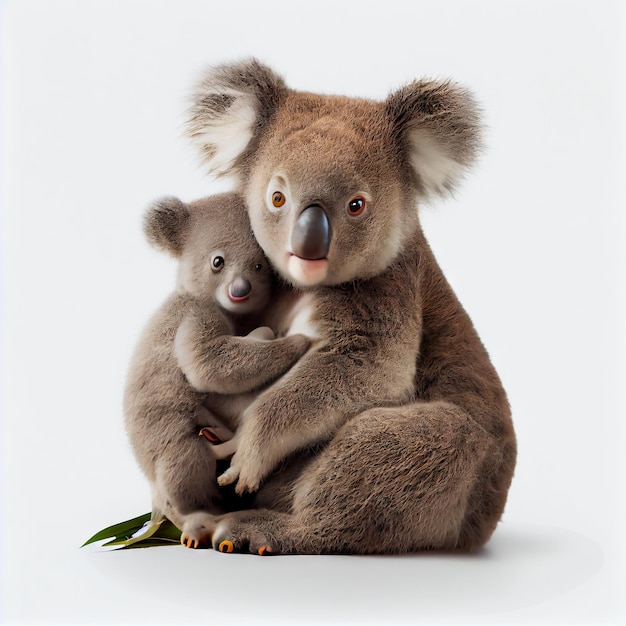 Mother koala with her baby Isolated on white background Generative AI