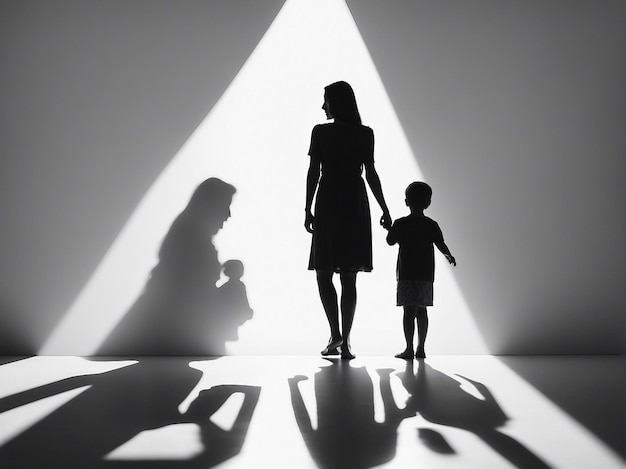 Мать любит свою детскую тень на изолированном белом фоне, созданном AI