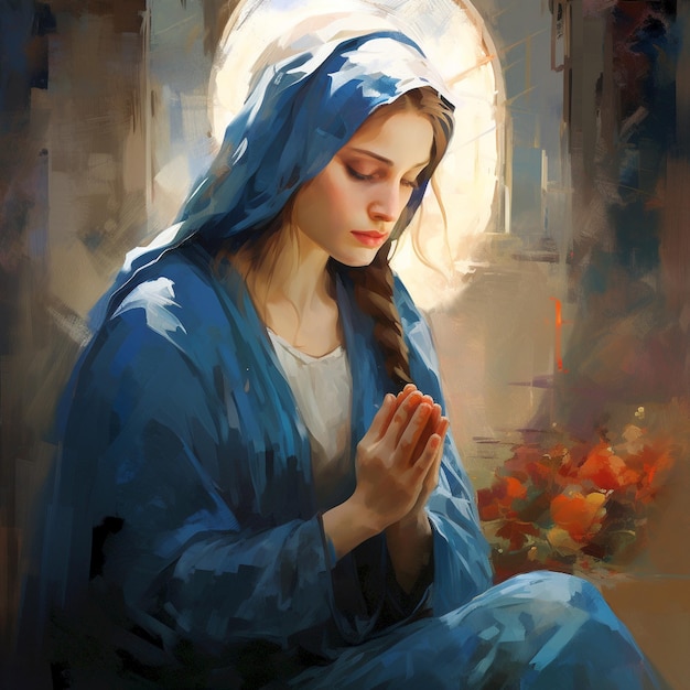 Mother of Mary praying to the god in Christmas