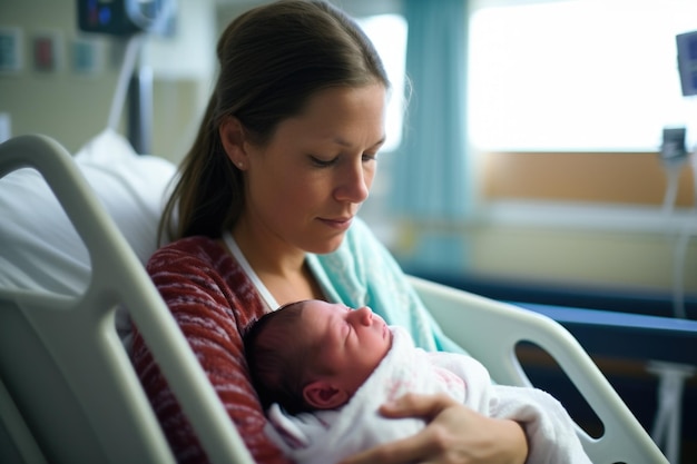 Mother and newborn after birth in the hospital