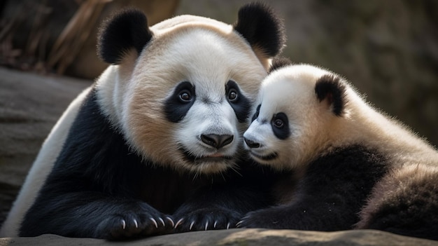 A mother panda and her baby bear