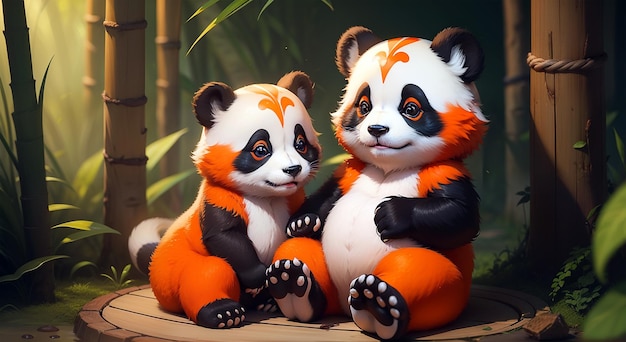 Photo a mother panda and her cub