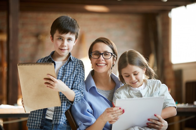 Mother Posing with Two Kids