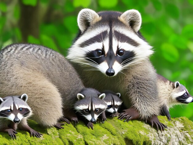 Mother raccoon with little raccoon ai generated