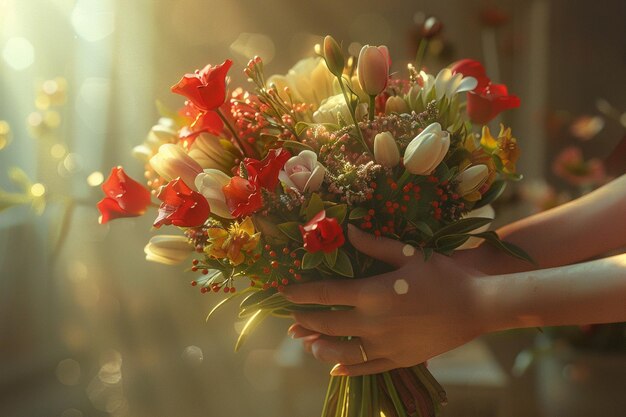 A mother receiving a bouquet of her favorite flowe