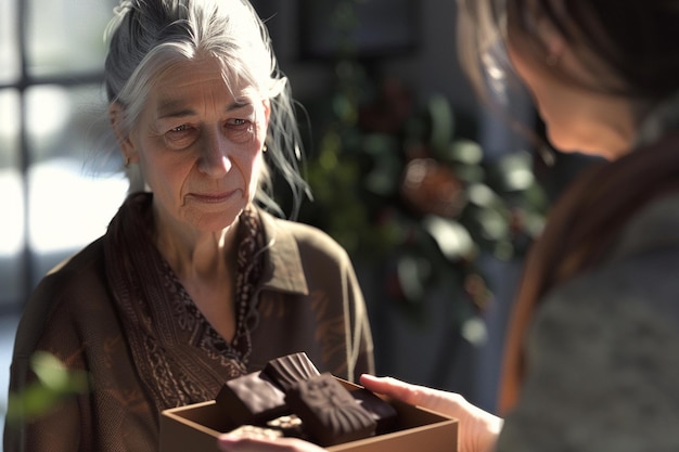 Photo mother receiving a surprise delivery of artisanal