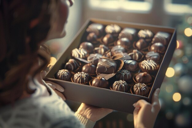 Mother receiving a surprise delivery of gourmet ch