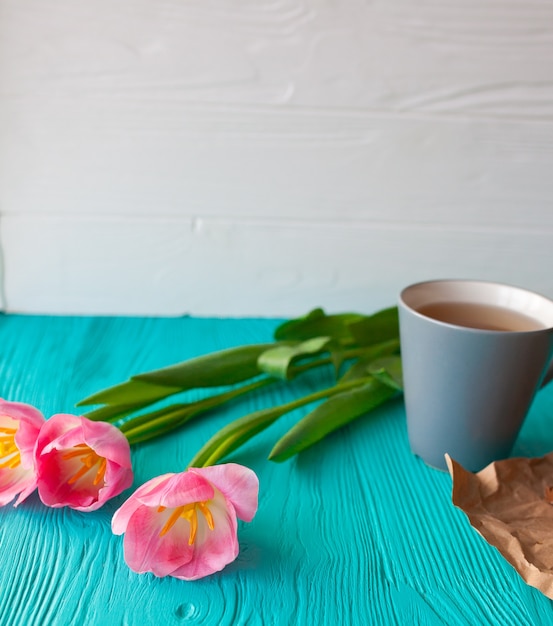 Mother's Day. Breakfast and tulips