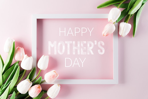 Mother's Day greeting concept on Pastel Pink Colours wall