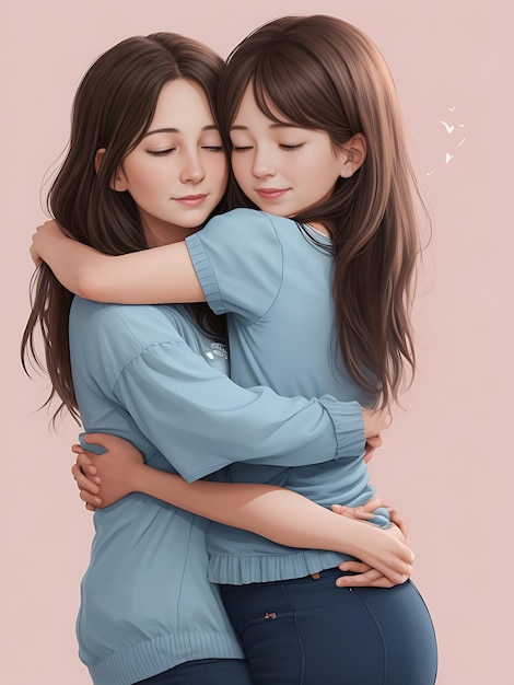 Mother's day illustration of mom and daughter hugging each other