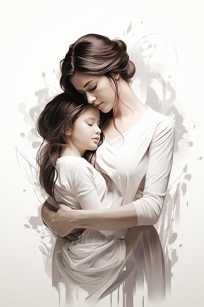 Mother's Day Minimalist Illustration Heartwarming Portrait of a Mother and Child