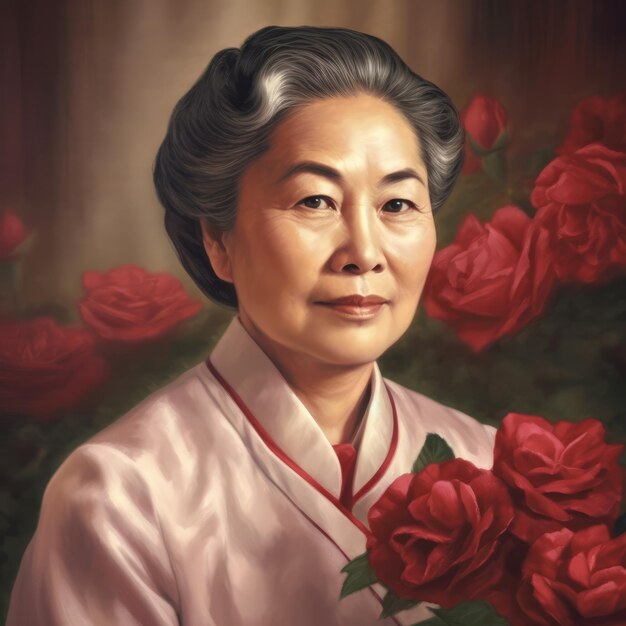 Mother's day mother with flowers generative ai