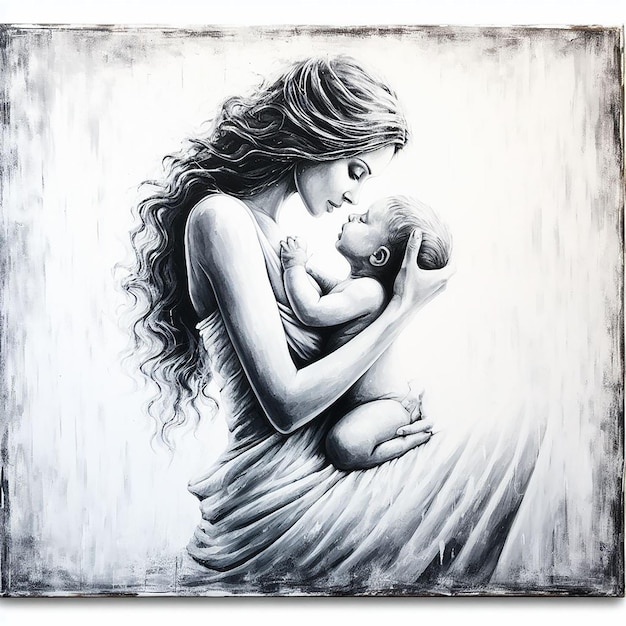 Photo mother's day a picture of a mother hugging her baby a picture in the form of a painting or photogr