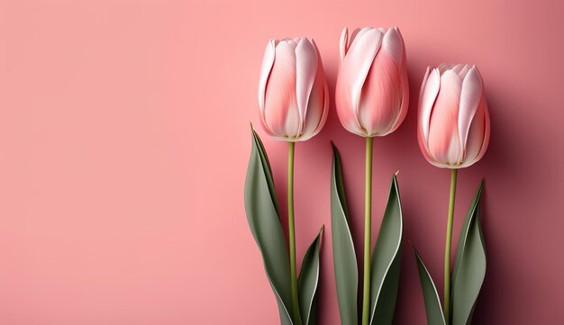 Mother's Day Tulip flowers background with copy space for text Generative ai