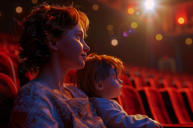 Photo mother and son attending a theater performance oct