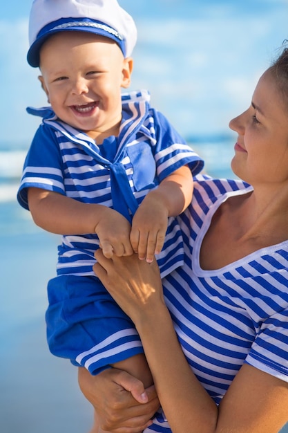 Mother and son on the beach