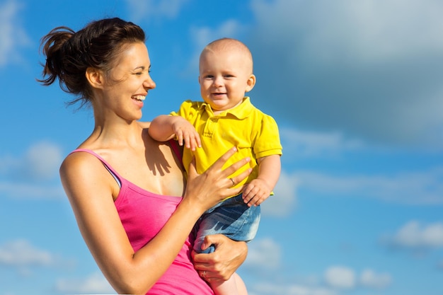 Mother and son on the beach