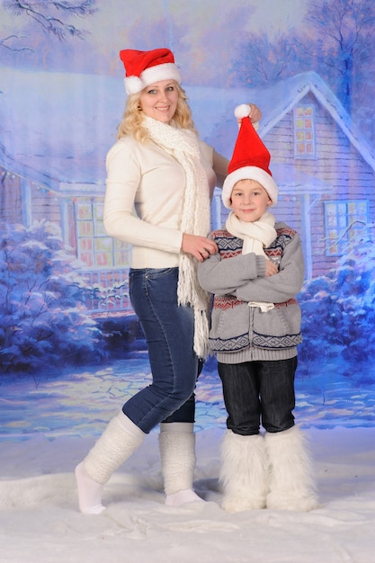 Mother and son celebrating christmas together