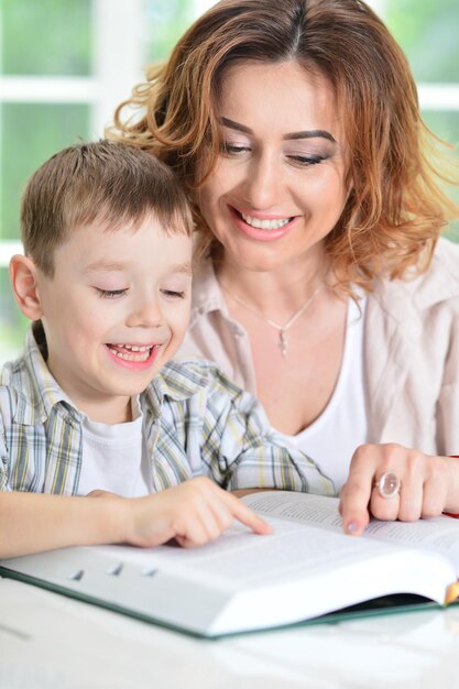 Mother and son doing homework