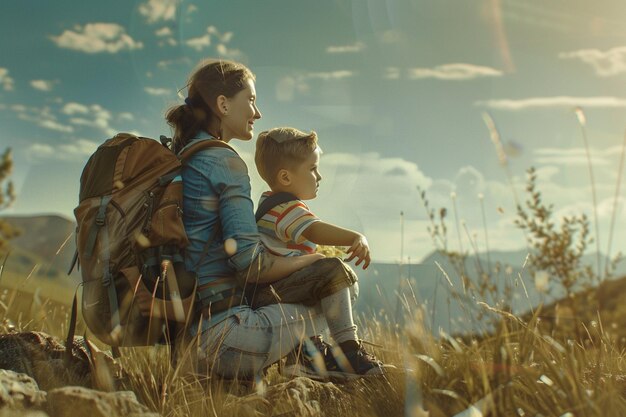 Photo mother and son enjoying a day of outdoor activitie