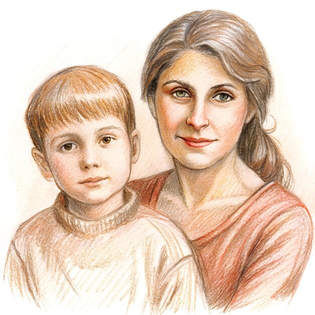 Mother and son pencil sketch