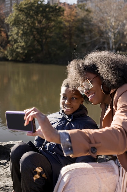 Mother and son spending time together