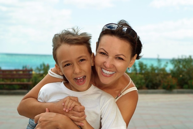 Mother and son in the summer