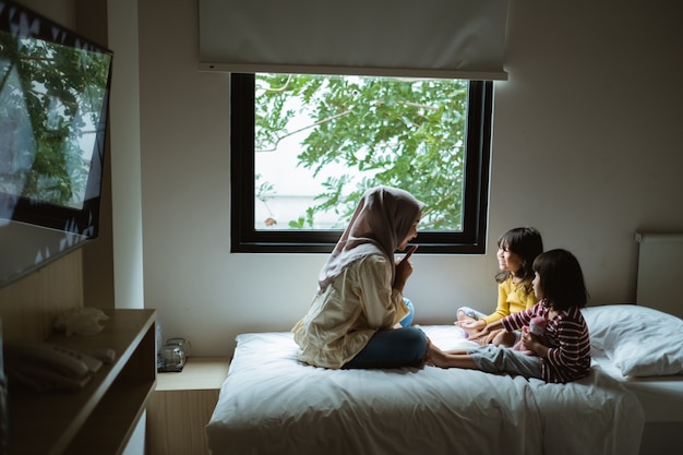 Mother storytelling to her daughter