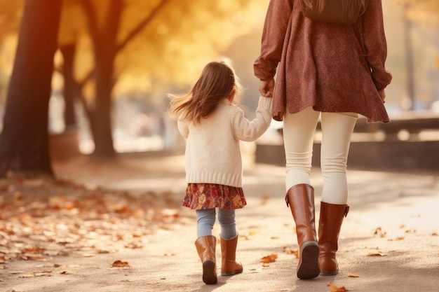 Mother supporting daughter while walking portrait Nature portrait walk park Generate Ai