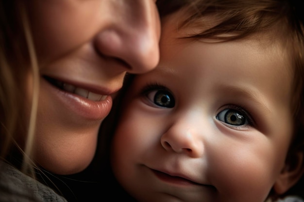 息子と優しく愛に満ちた瞬間を過ごす母親の生成 AI