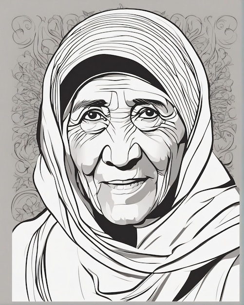 Mother Teresa line art illustration