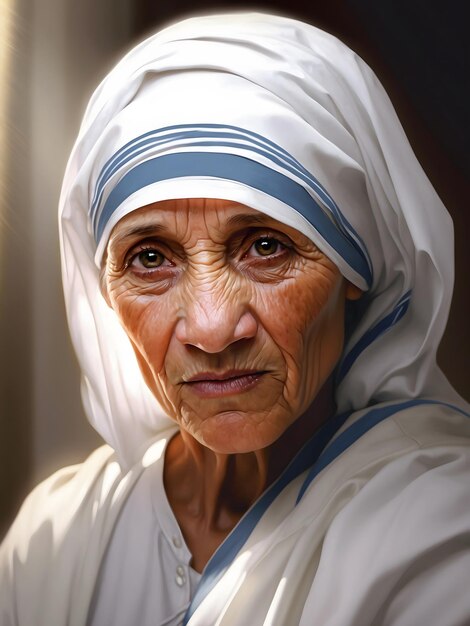 Foto madre teresa splende ritratto perfetto illuminazione morbida dettagli fini ombreggiature realistiche