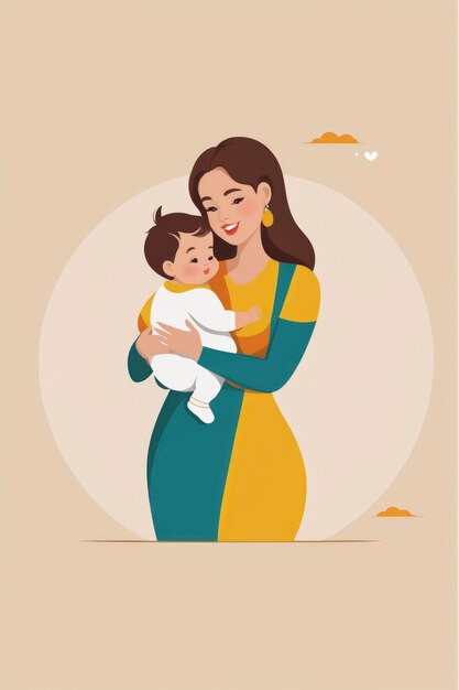 mother with baby cartoon