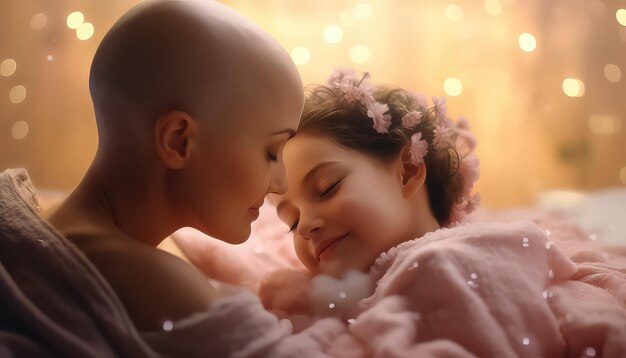 Mother with breast cancer hugging her baby