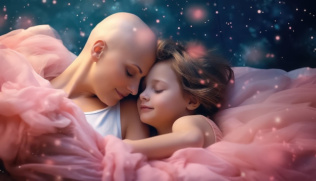 Mother with breast cancer hugging her baby