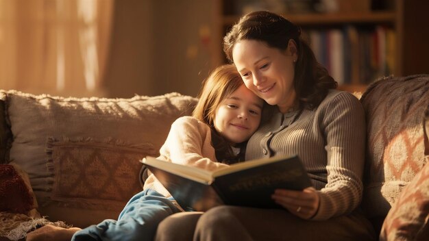 Mother with daughter on the sofa