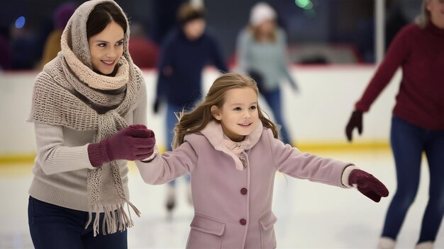 Мать с дочерью преподают катание на коньках на катках