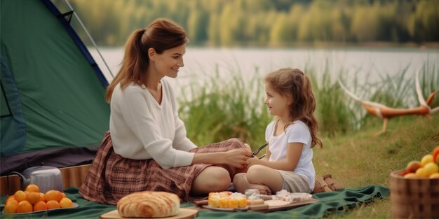 mother with her daughter picnic